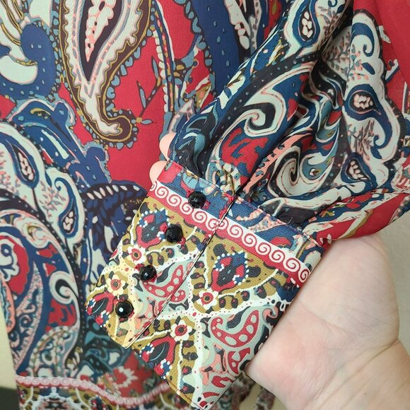 Soft Surroundings Womens L Paisley Tunic Dress Cami Red Blue Sheer Boho Peasant - Picture 3 of 13